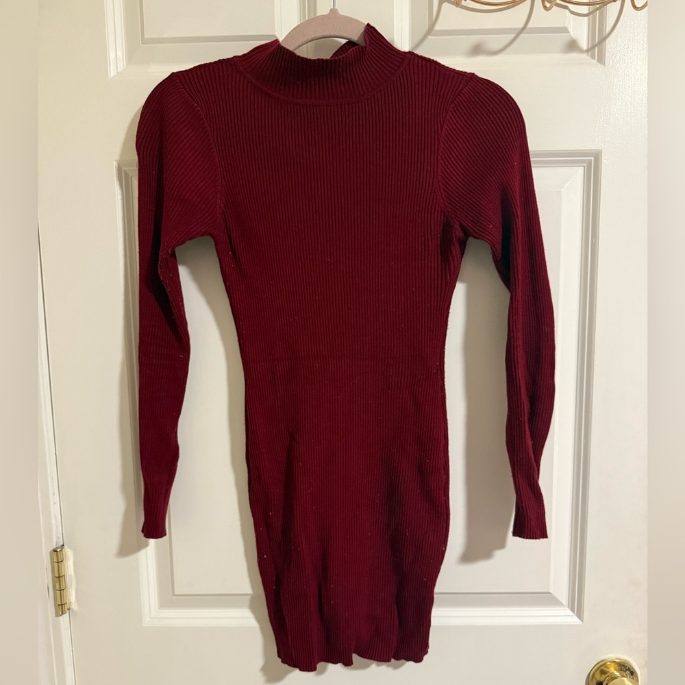 Windsor Red Bodycon Dress with Bishop Sleeves and Mock Neck
